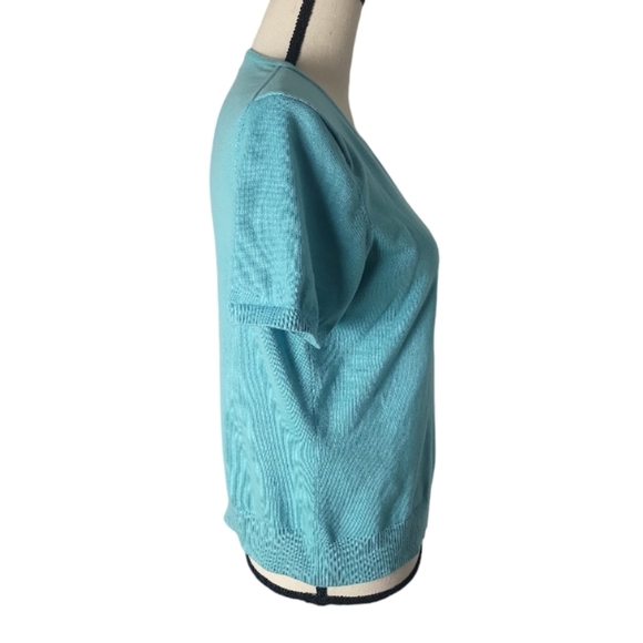Lands' End Robin Egg Blue Short Sleeve Cotton Sweater Size MP 10/12 - Picture 2 of 5